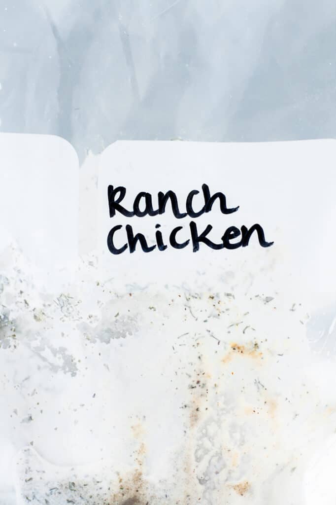 close-up shot of ranch chicken in a zip-lock bag