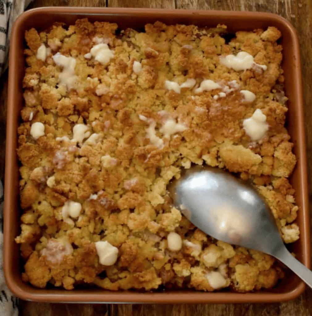 The Best Keto Apple Cobbler on a tray with