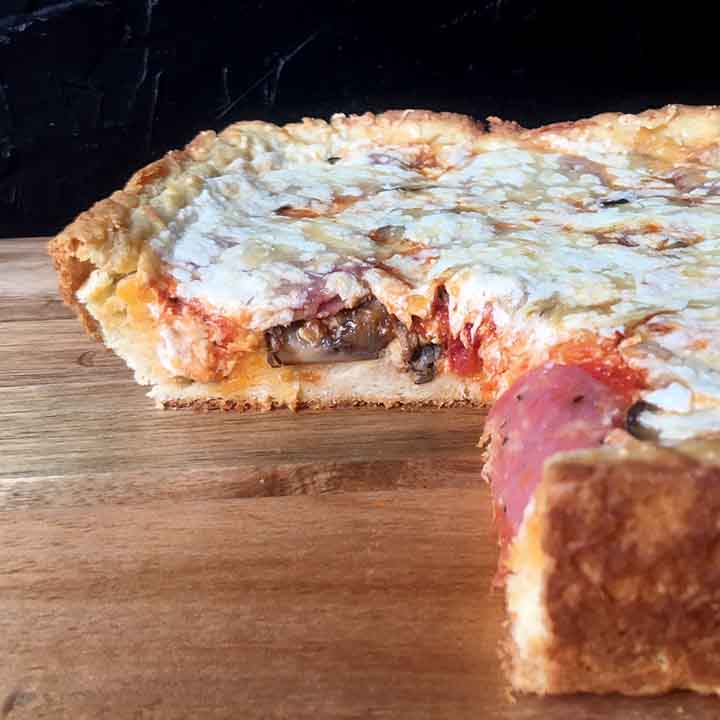 Close-up shot of Chicago Style Deep Dish Pizza