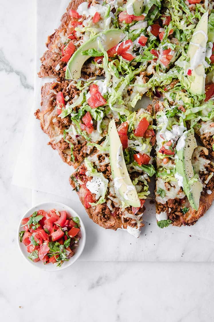 hero shot of keto fathead taco pizza