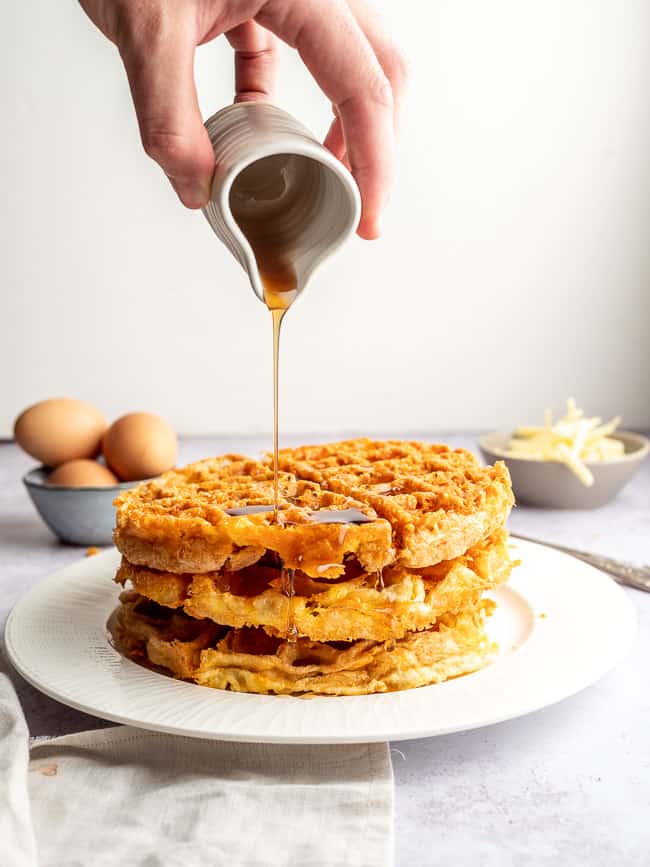 maple-syrup-poured-on-keto-chaffles