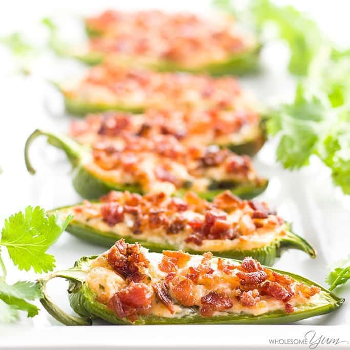 a plate-full of cream cheese jalapeño poppers with bacon