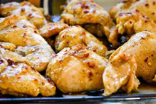 sticky chicken on a plate close-up shot