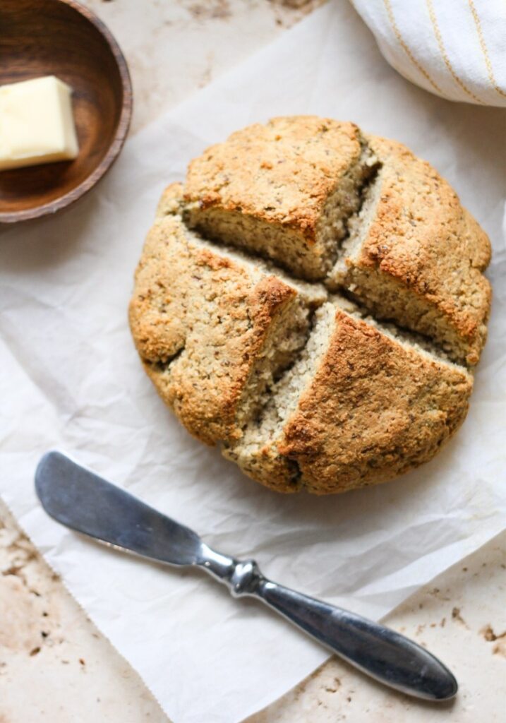 low carb irish Soda Bread on a plate for St. Patrick's Day Keto Recipes Roundup