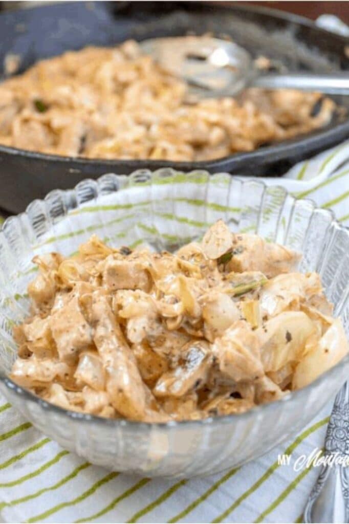 A bowl of Creamy Cajun Chicken and Cabbage