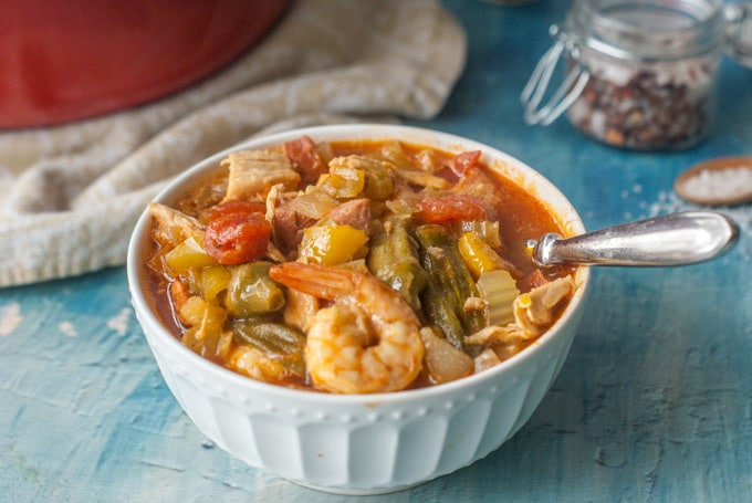 a bowl of low-carb jambalaya soup