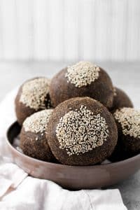 vegan-keto-bread-rolls-buns on a brown ceramic bowl
