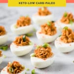 Keto Buffalo Deviled Eggs Coral Featured Pinterest Pin Image