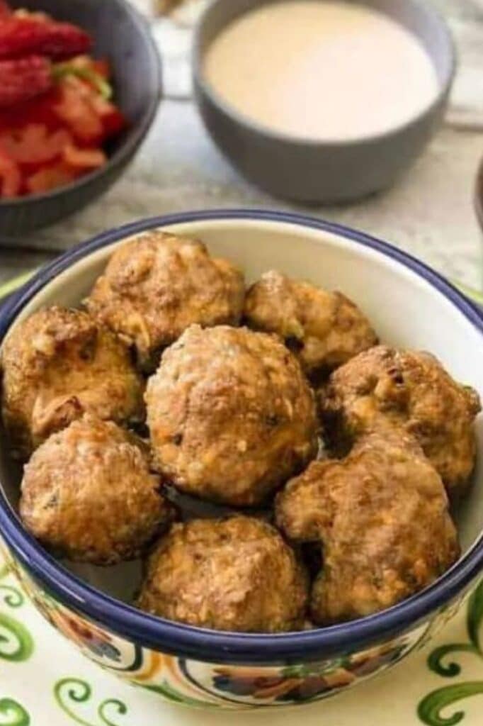 taco meatballs in a bowl atop a kitchen counter