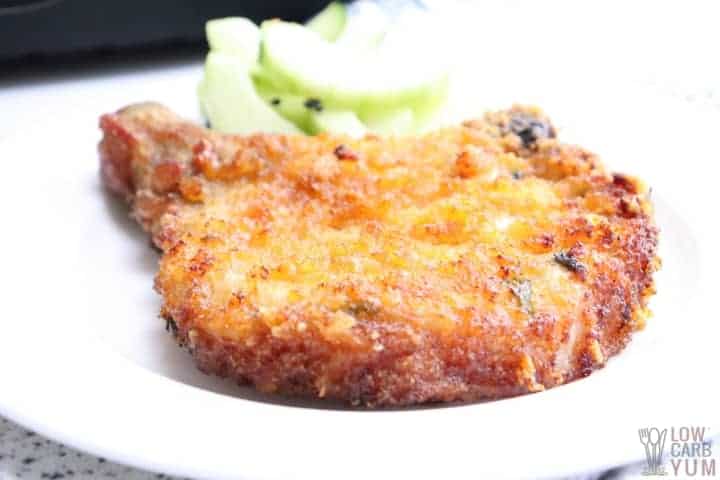 keto breaded pork chop on a plate