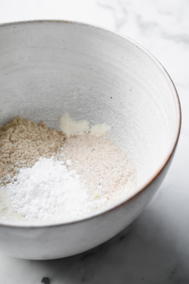 keto naan bread dry ingredients on a mixing bowl