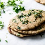 final shot of keto naan bread with parsley butter on top