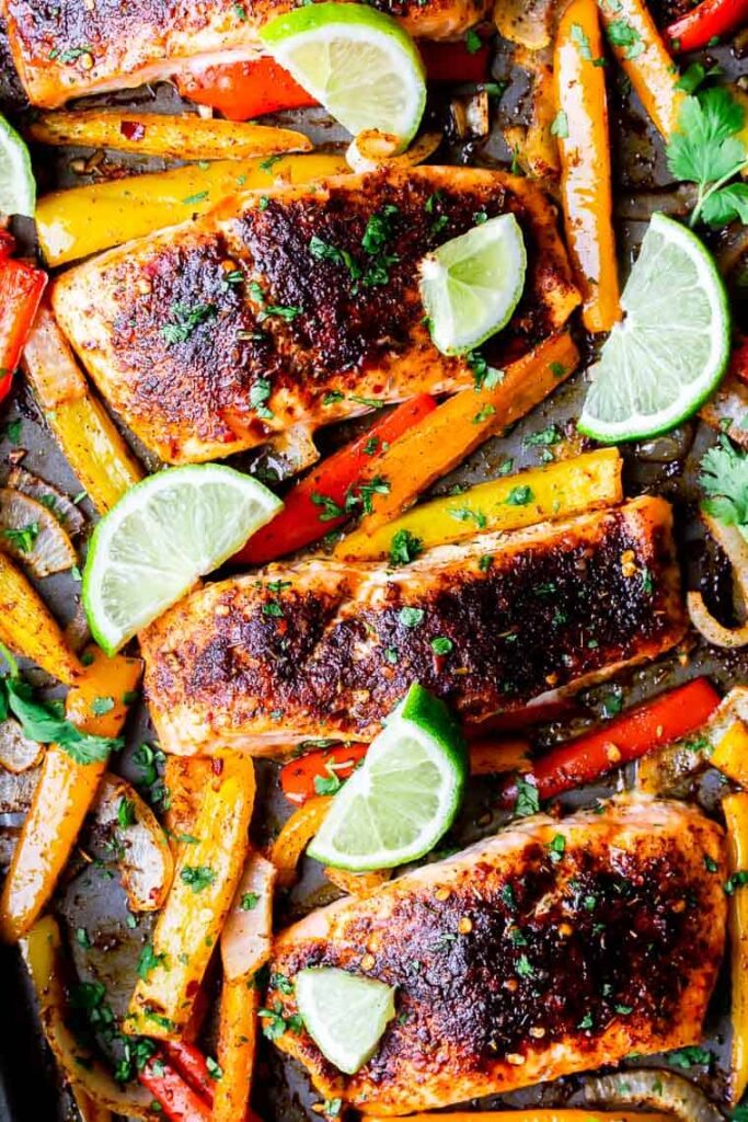 Keto Mexican-Inspired Recipes - Sheet Pan Salmon Fajitas