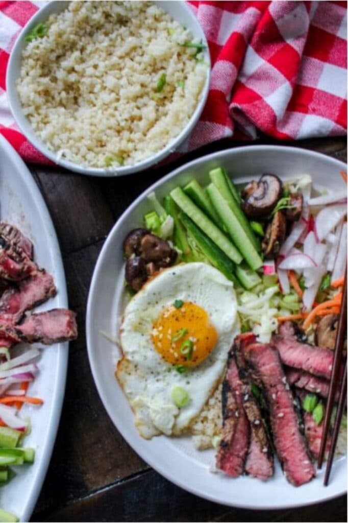 Keto Steak Bibimbap Cauliflower Rice Bowl