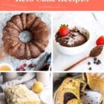 coral colored collage with four keto cake recipes