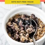 Keto Blueberry Crumble pinterest pin in coral