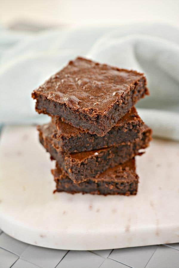 3 ingredient nutella brownies on a marble kitchen counter