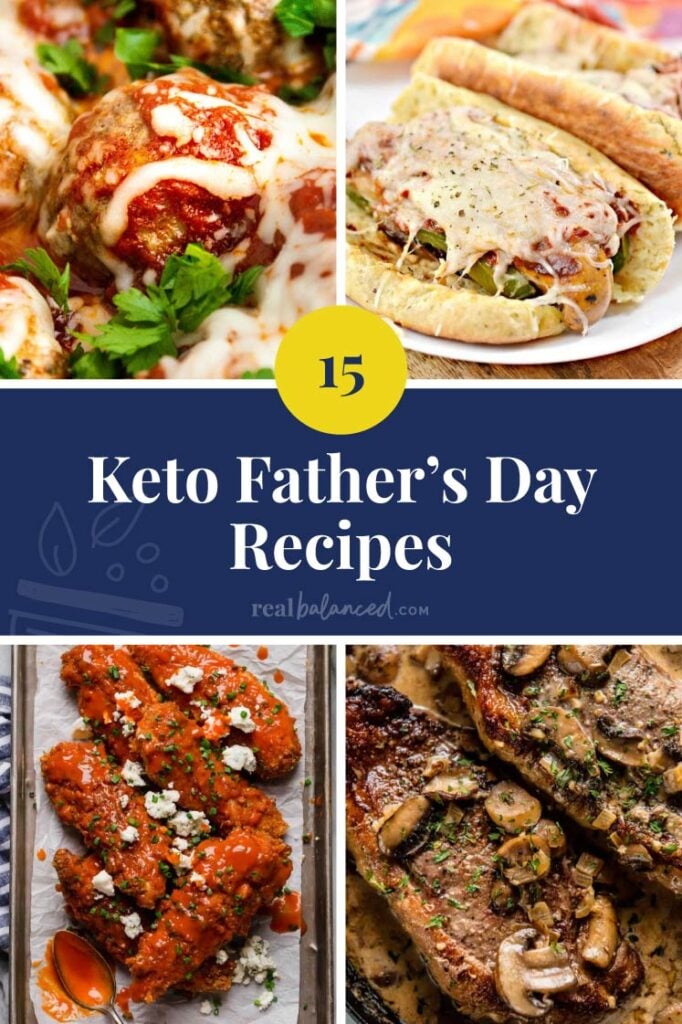 Keto Father's Day Recipes collage with blue banner