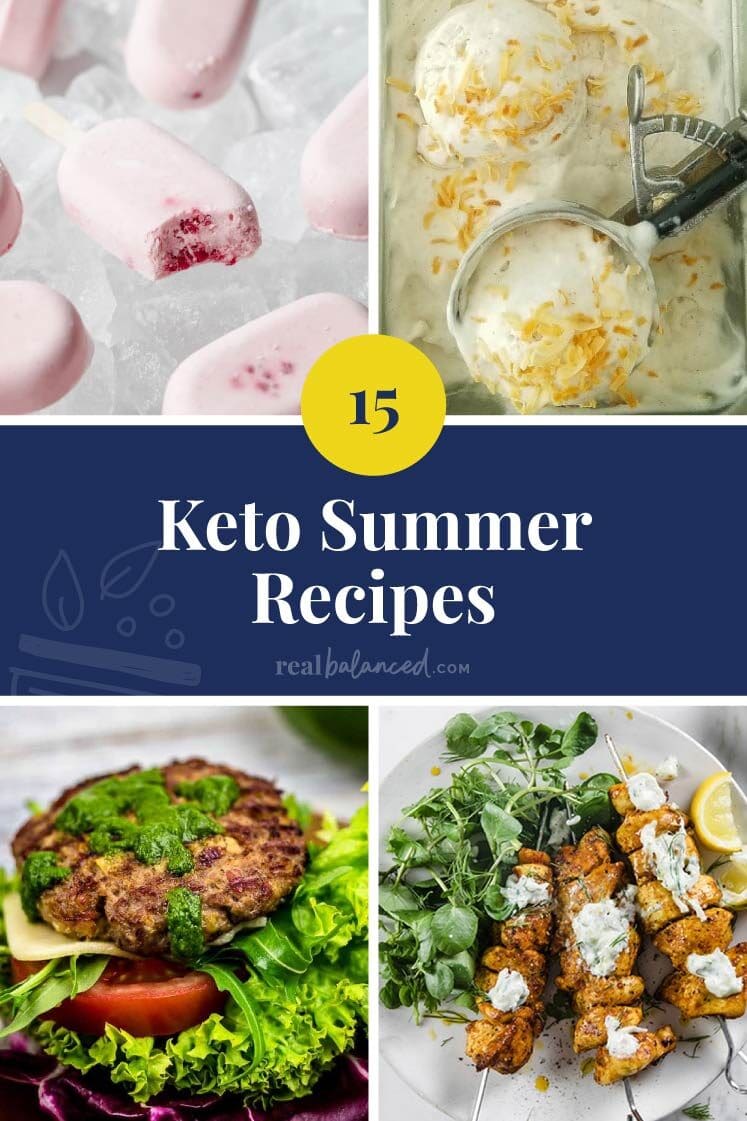15 Keto Summer Recipes blue bannered collage featured image