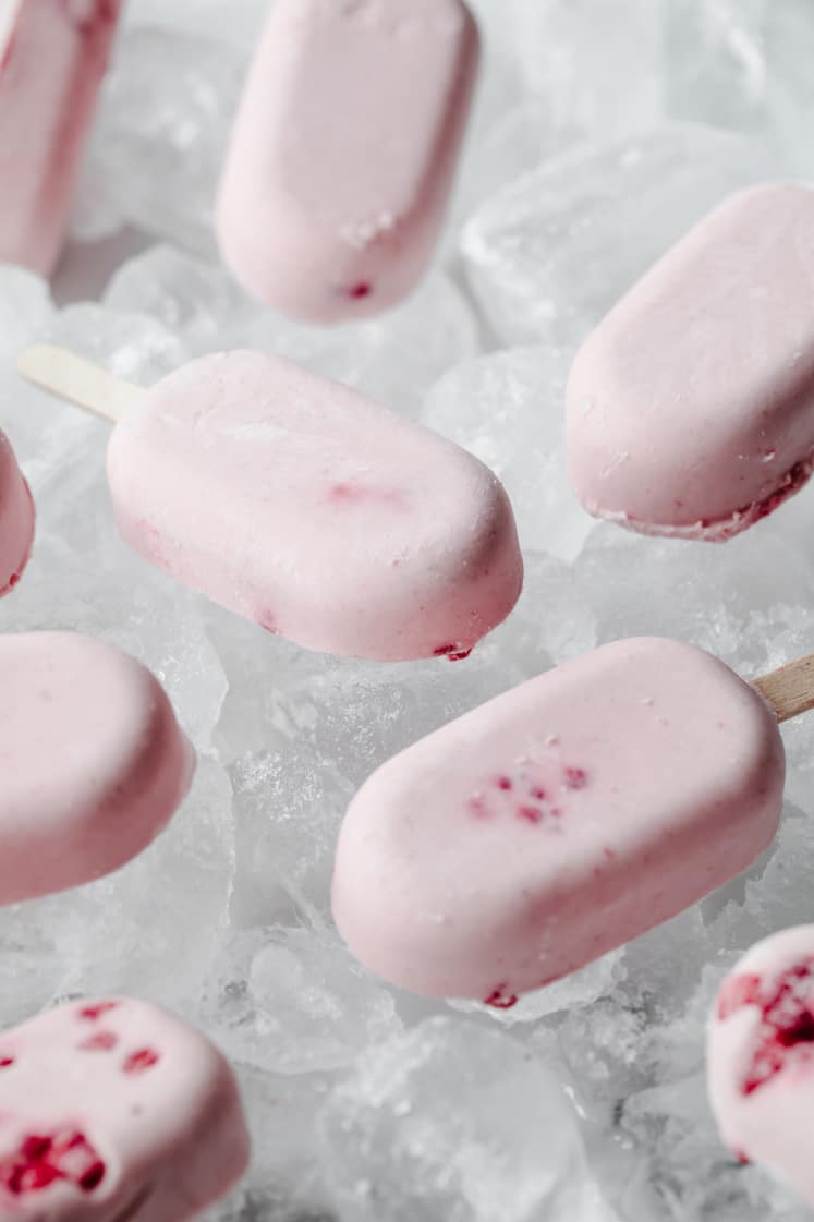 clouse-up image of Low-Carb Berry Cream Popsicles