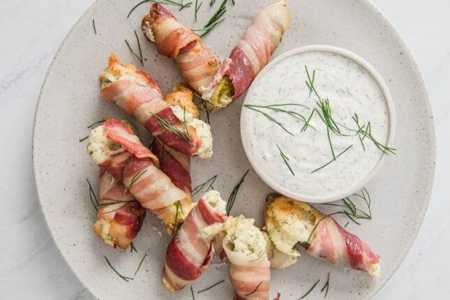 Bacon Pickle Boats Stuffed With Cream Cheese | Real Balanced