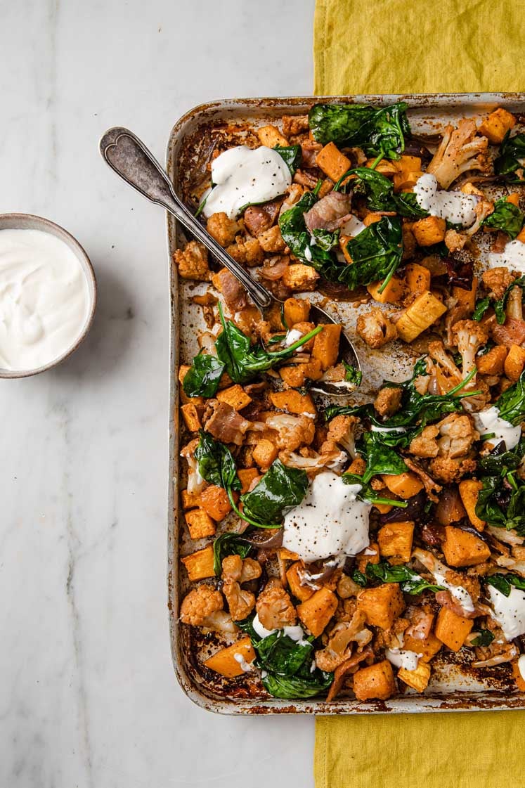 Roasted Cauliflower And Butternut Squash With Bacon LowCarb