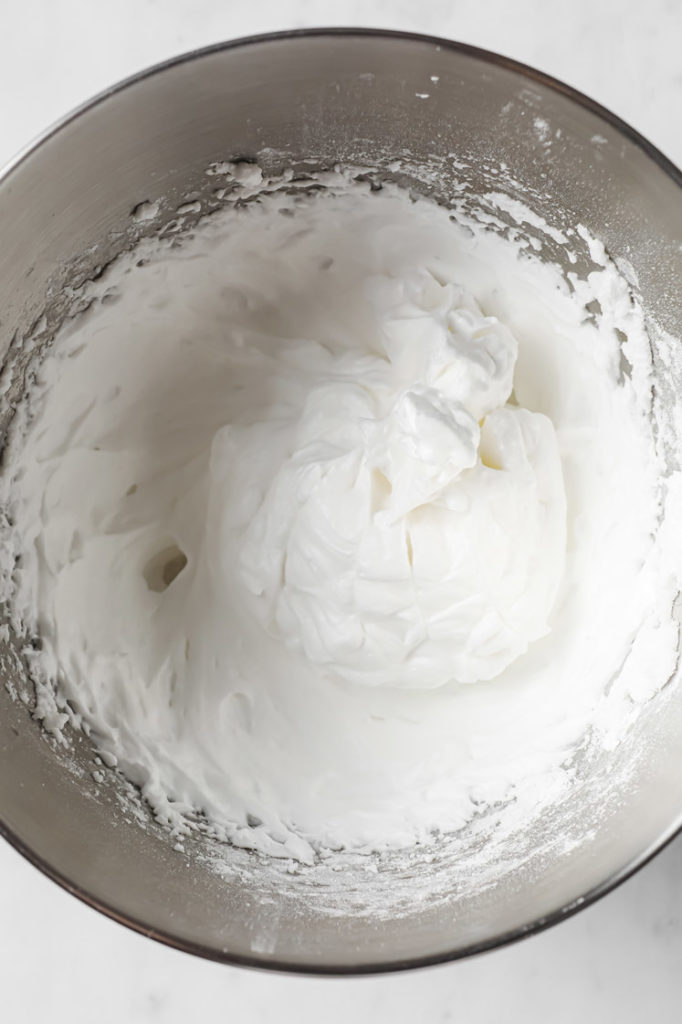 egg white mixture after whisking with vanilla for 2 mins