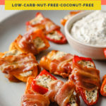 Bacon-Wrapped Mini Peppers coral colored Pinterest Pin image