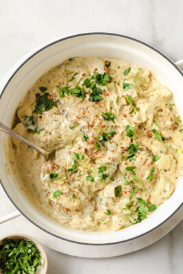 Creamy Skinless Chicken Thighs with Artichoke Hearts