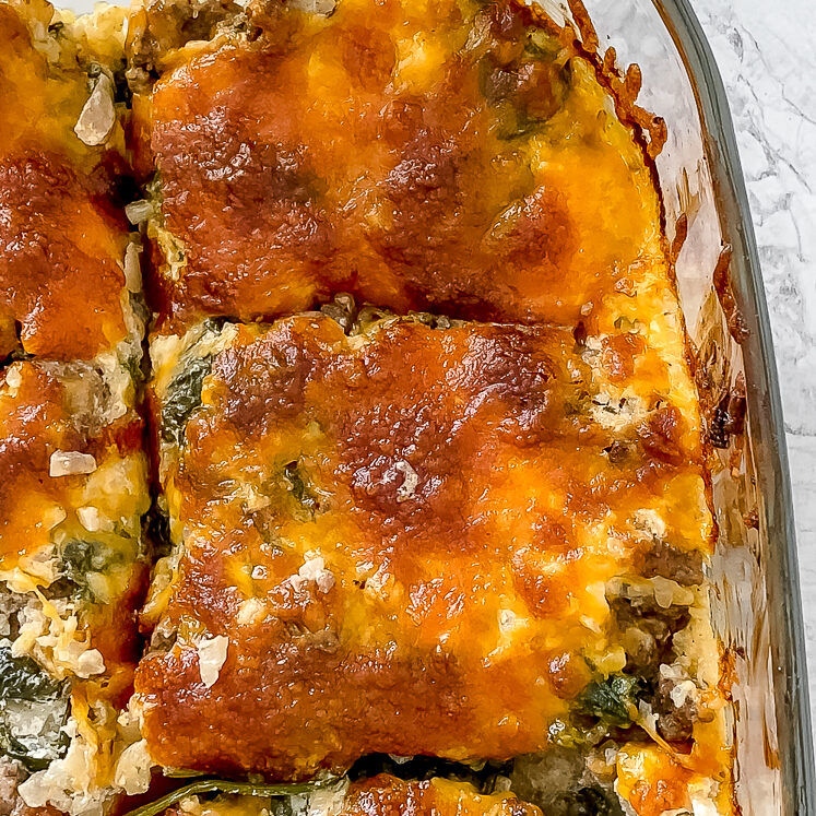 Cheesy Ground Beef With Spinach And Cauliflower Rice Casserole Keto