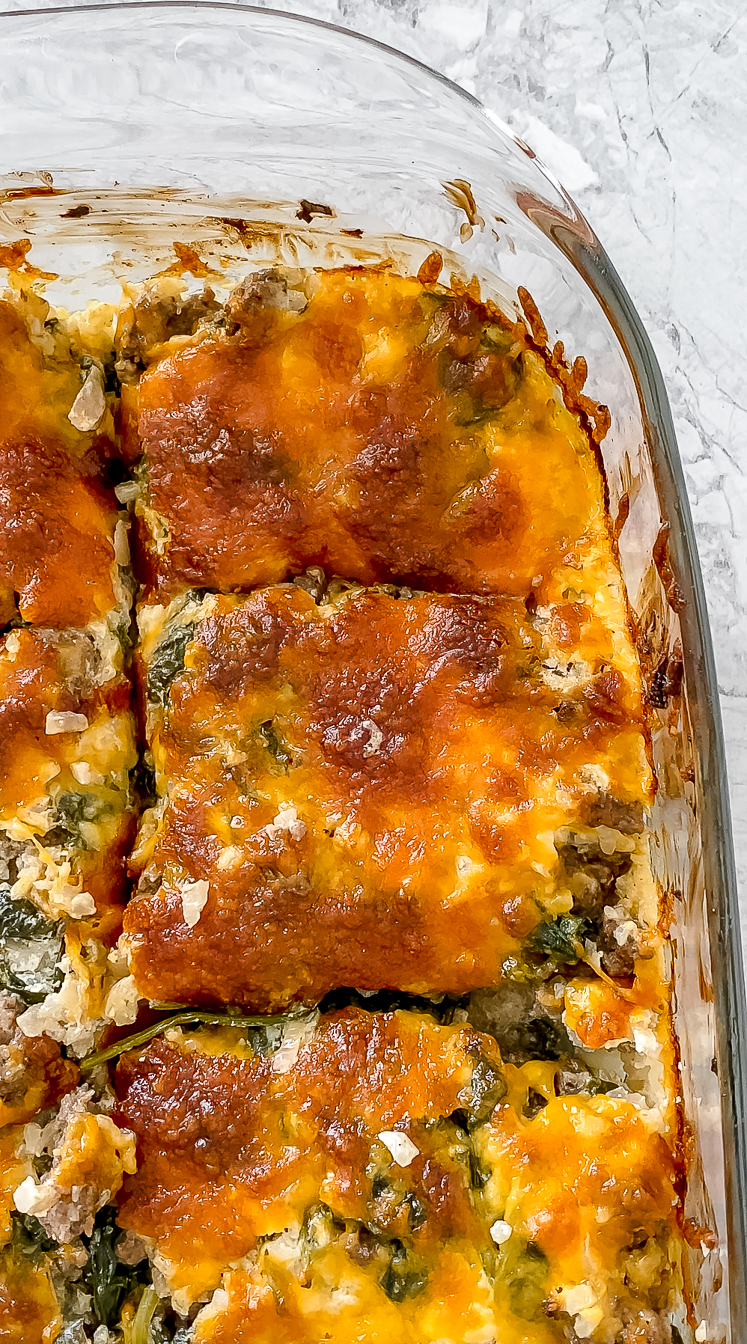 Cheesy Ground Beef With Spinach And Cauliflower Rice Casserole
