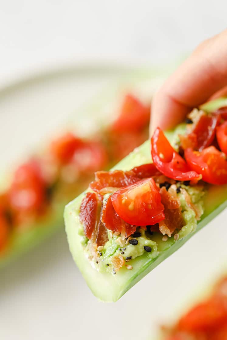 Bacon Tomato Avocado Cucumber Boats