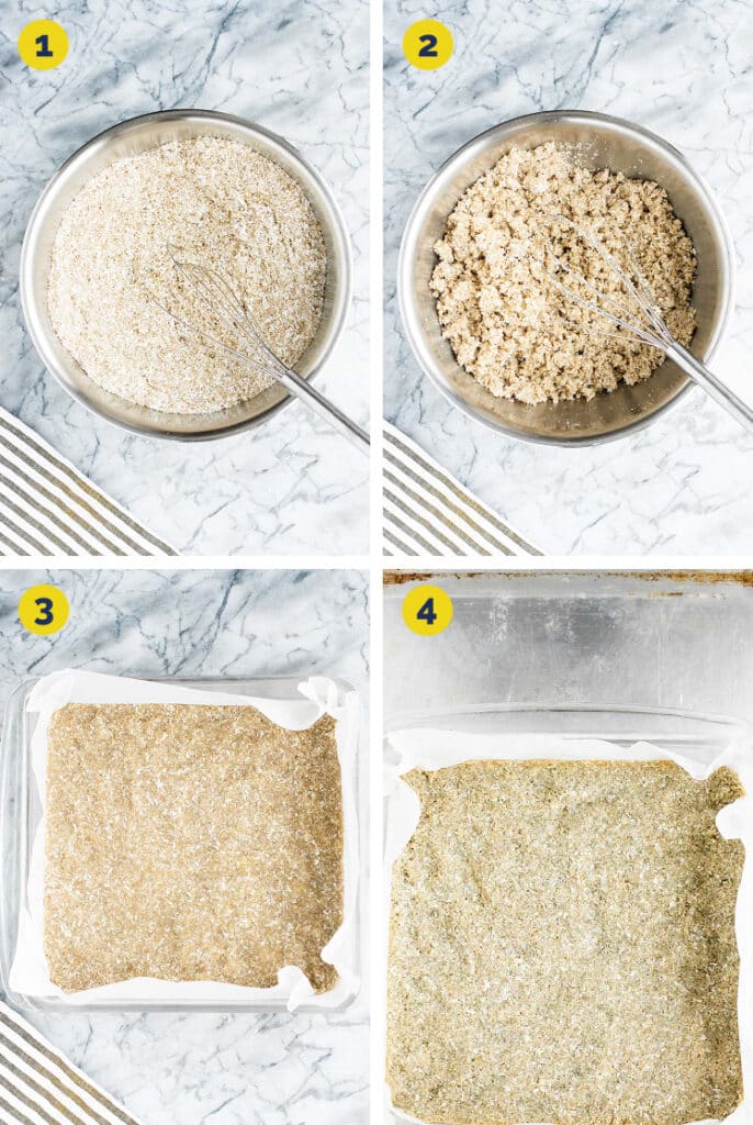 Keto Sugar-Free Gluten-Free Lemon Bars Process Shots Steps 1 to 4 - The collage shows the step-by-step photo instructions on how to make the Keto Sugar-Free Gluten-Free Lemon Bars.