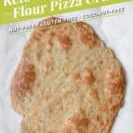 Sunflower seed pizza crust Pinterest pin with lime green stripe with recipe title.