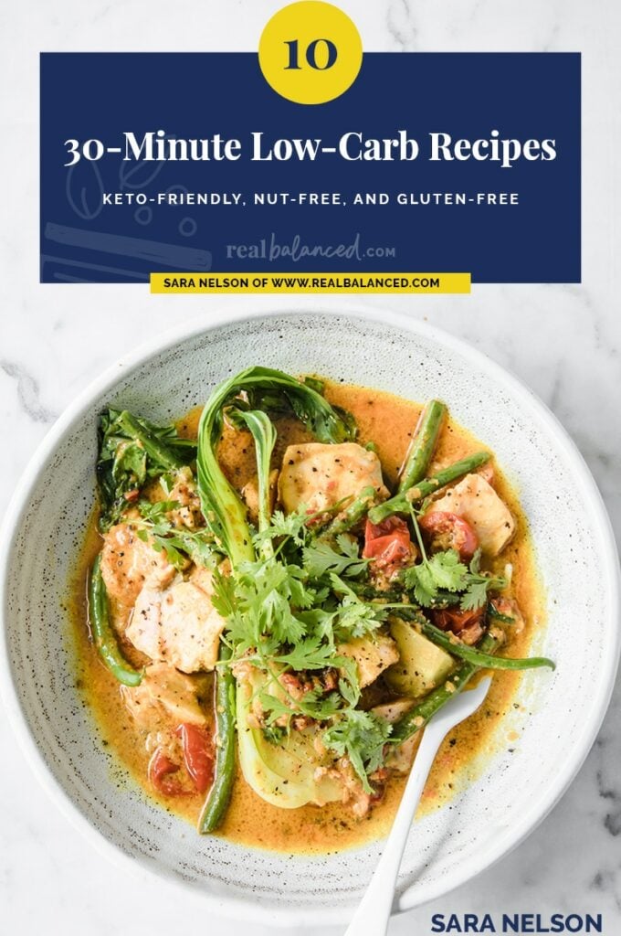 eBook cover for 30-minute low-carb recipe book.