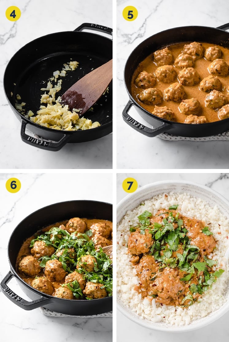 The final four steps for how to make Thai turkey meatballs.