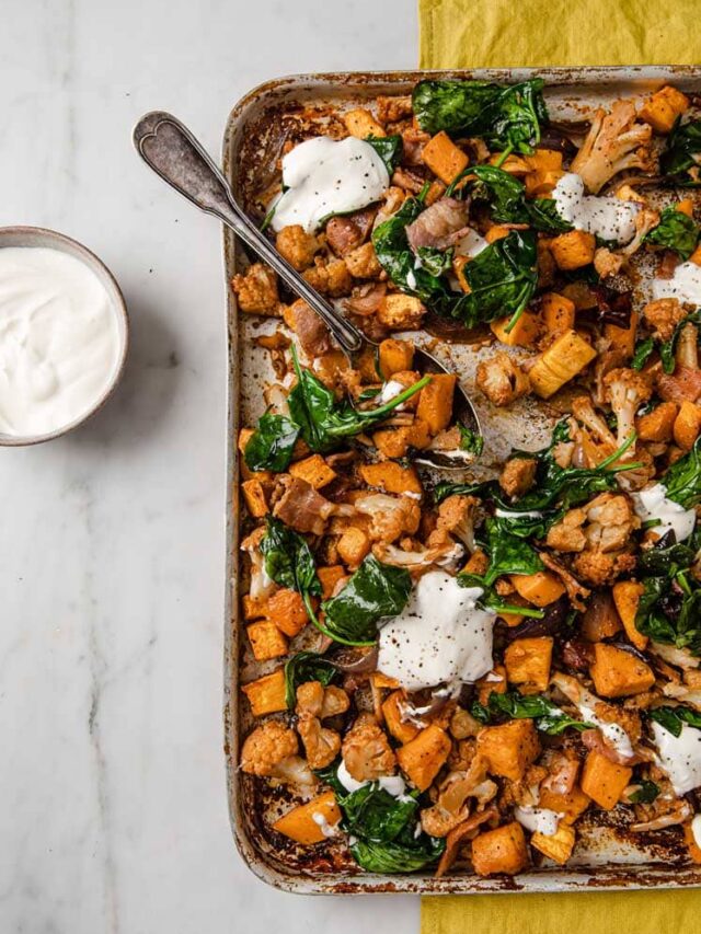 Roasted Cubed Butternut Squash With Cauliflower And Bacon