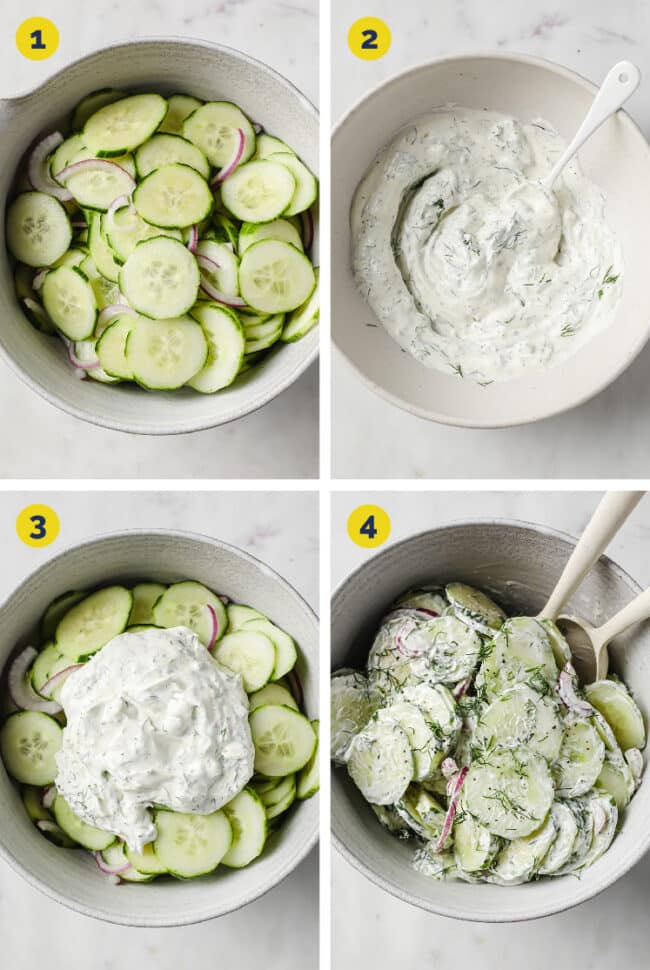 Creamy Dill Cucumber Onion Salad (With Sour Cream And Mayo)