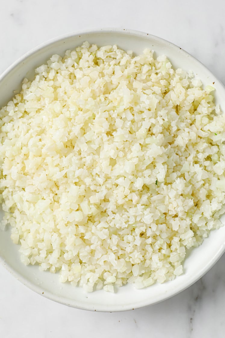 Cauliflower rice in a bowl.