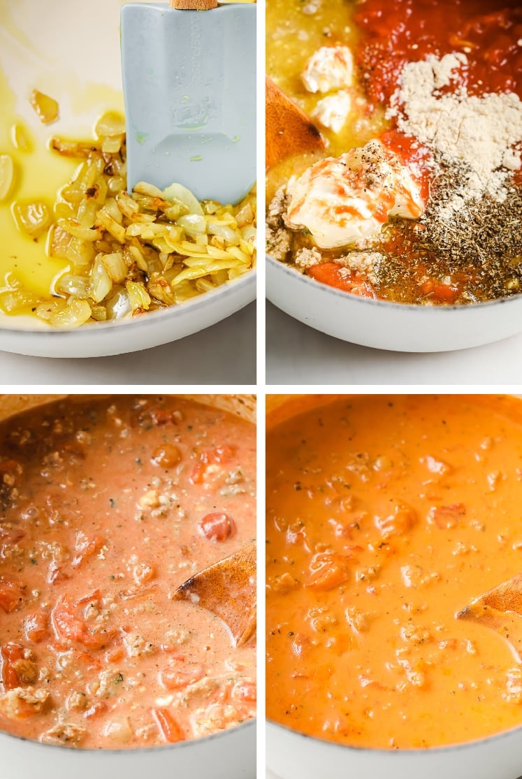 The step-by-step process of how to make Creamy Italian Sausage Soup.