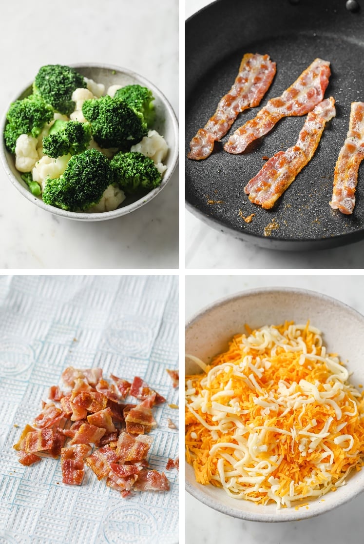The step-by-step process of how to make Loaded Broccoli Cauliflower Casserole.