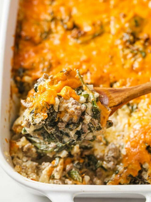 Cheesy Beef Casserole With Cauliflower Rice And Spinach