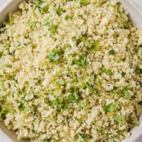 A bowl of cilantro lime cauliflower rice.