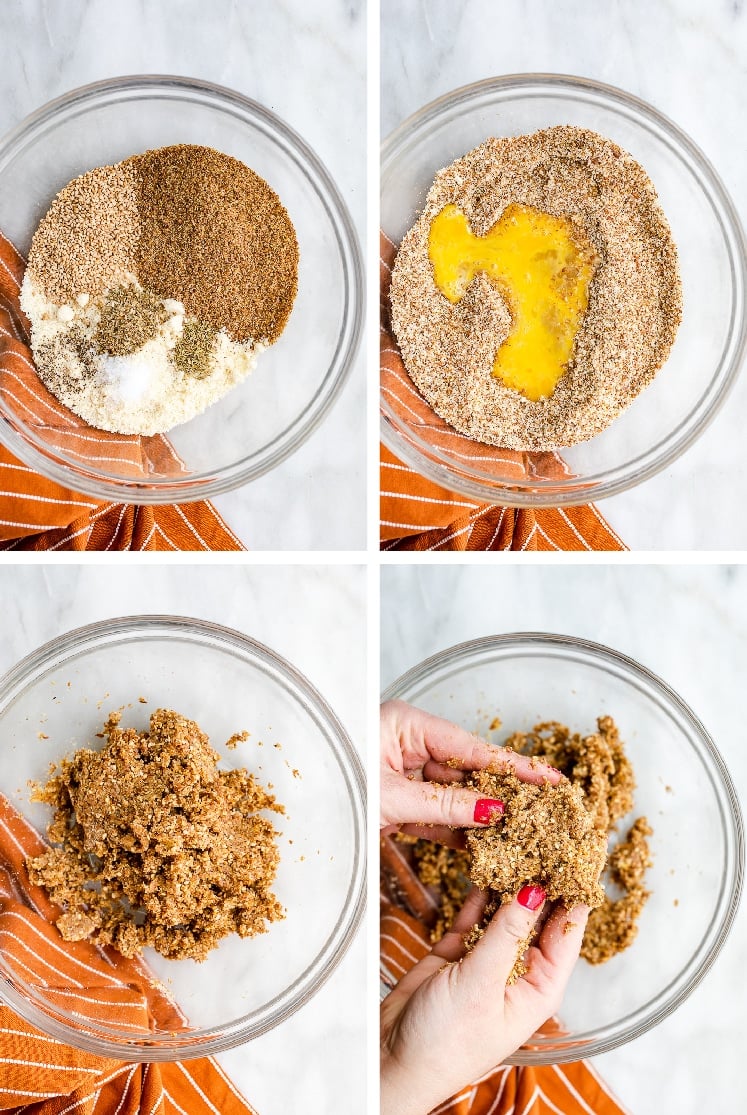 The step-by-step process of how to make keto crackers.