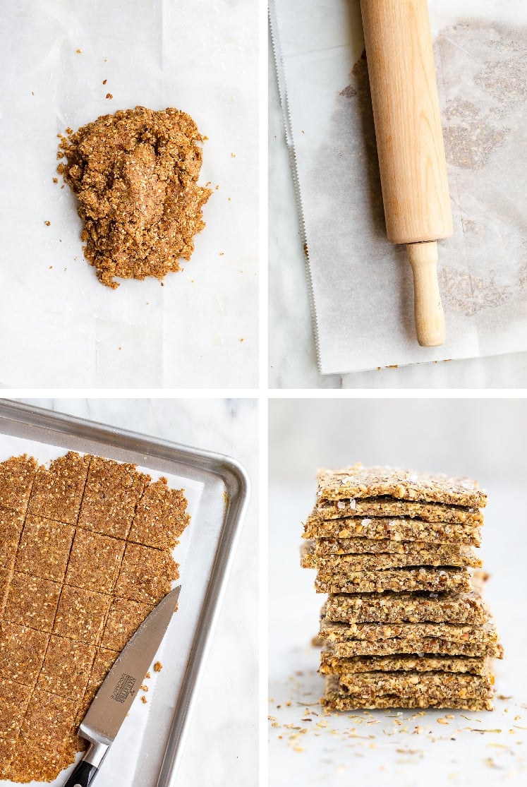 The step-by-step process of how to make keto crackers.