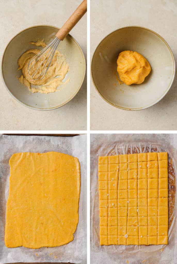 The initial steps for how to make gluten-free Cheez-Its.