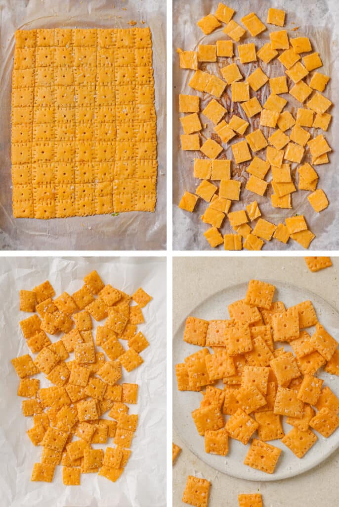 The final steps for how to make gluten-free Cheez-Its.
