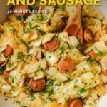 Pinterest graphic for cabbage and sausage recipe.