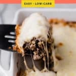 Pinterest graphic for Philly cheese steak casserole recipe.