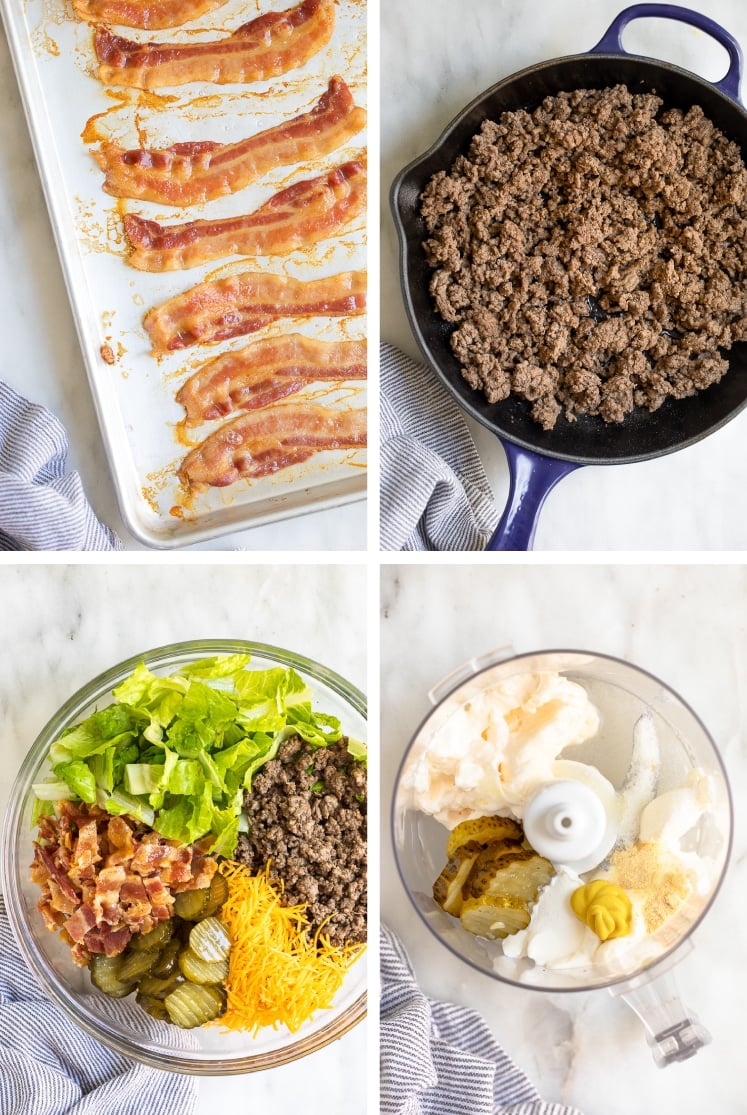 The step-by-step process of how to make Big Mac salad.